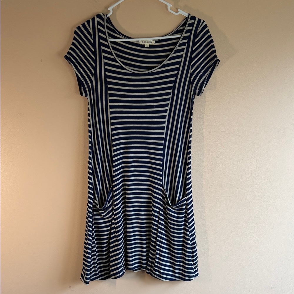 Rolla Coster Navy and White Striped Scoop Neck Mini Dress